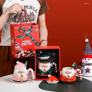 Mugs Christmas Ceramic Mug Creative Coffee With Lid Spoon Cartoon Snowman Cups Large Capacity Water Cup Gift