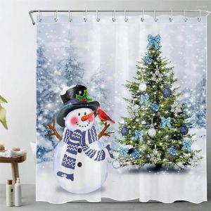 Cortinas de chuveiro boneca de neve fofa florestas de inverno de Natal árvore neve de neve de neve de parede pendurada decoração de banheiro com ganchos