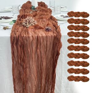 10st Rust Semi-Sheer Gace Table Runner Cheesecloth Table Seting Dining Wedding Party Christmas Banquets Arches Cake Decor 240325