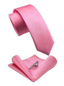 Neck Ties 2.4-inch solid color tight fitting mens tie pink silk neckline pocket square clip set luxurious neckline mens accessories wedding party C240412