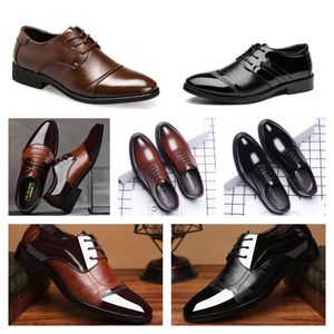 Multi-stil lädermäns svarta casual skor, stor storlek affärsklänning pekade bindning bröllopssko