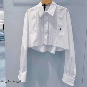 mui mui blouse shirt woman fashion spring Designer Blouse New Letter Ironing Diamond Female Slim Cardigan Coat Long Sleeved Top 104 miumiubag blouse shirt