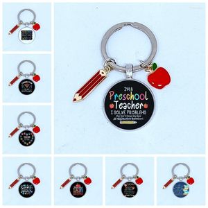 Keychains Jewelry Dome Glass Metal Keychain Teacher's Day Creative Patterns Apple Love Classic Gift