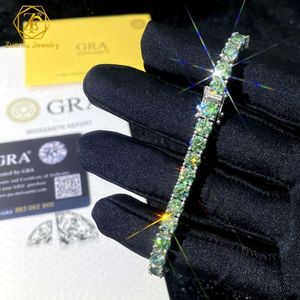 Jóias finas hip hop 925 prata esterlina 5,0mm azul-esverdeado VVS Moissanite Diamond Classic Tennis Chain Colar para homens Mulheres