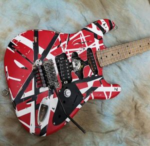 Tung relik Big Headstock Kram Eddie Edward Van Halen 5150 White Black Stripe Red Stein Electric Guitar Floyd Rose Tremolo Locki9939134
