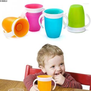 Cups Saucers 360 Degrees Can Be Rotated Baby Learning Drinking Cup With Double Handle Flip Lid Leakproof Infants Water Bottle