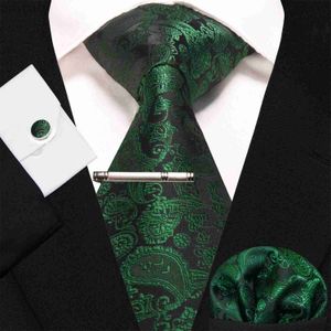 Neck Ties Blue Green Paisley Neck Ties For Men Luxury 8cm Wide Silk Wed Tie Pocket Square Cufflinks Tie clips Set Christmas Gifts For Men 240407