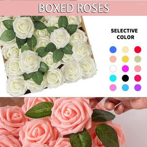 Flores decorativas Rosa artificial com caules Faux Roses Faux Roses para Buquês de Casamento DIY Decoração de Garden de Decoração de Casa