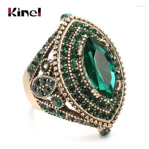 Wedding Rings Kinel Luxury Antique Ring For Women Vintage Look Green Crystal Boho Jewelry Gold Color Charm Ethnic