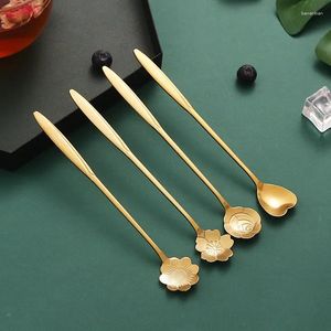 Spoons Stainless Steel Creative Cherry Blossom Spoon Household Heart-shaped Coffee Dessert Flower Gift Spoon.