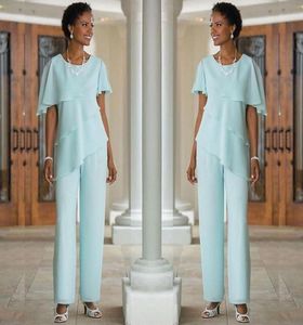 Mother of the Bride Pants Suits Elegant Two piece Chiffon And Cascading Ruffles Wedding Party5588451