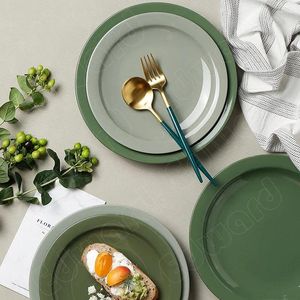 Plattor gröna färger keramisk nordisk stil middag grönsak sallad dessert kaka bordsartiklar pasta set hushåll modern