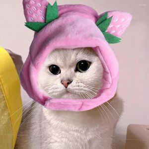 Dog Apparel Accessories Kitten Hat Cute Plush Soft Strawberry Headgear Noise Prevention Cat Cross Dressing