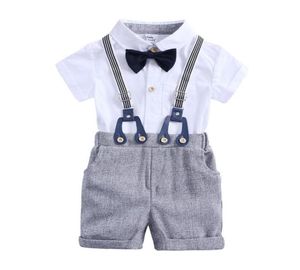 Set di abbigliamento per bambini Summer Boy Gentleman Tie Tie Blouse Ganper e Shorts Outfits Abbigliamento per bambini Set di abbigliamento per bambini 75641433866400