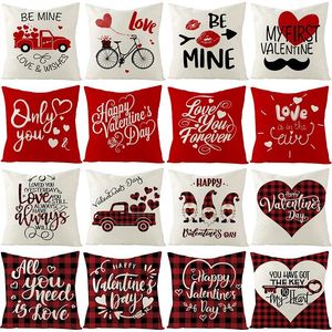 Pillow Romantic Valentine's Day Decoration Pillowcase Red Heart Shape Letter Cover Linen Chair Throw Case