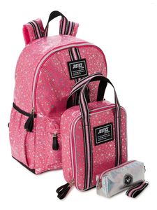 Storage Bags 17" Laptop Backpack Lunch Tote And Pencil Case 3-Piece Set Pink Star Print