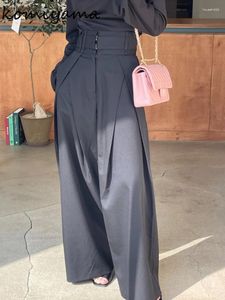 Frauenhose plissierte Spleiß Ropa mujer hohe Taille gerade Pantalones Frauen Weitbein Frühling Damen Kleidung Doppel Taschen Hosen Hose