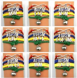 Bracelets Wholesale 10PCS Autism Awareness Family DAD Sister Aunt Mom Grandma Nana Mum Charm Multilayer Bracelets & Bangles For Man Woman