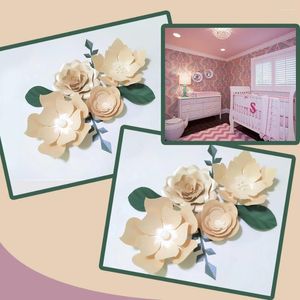 Flores decorativas, brilho claro, rosa rosa de papel diy folhas verdes set par da festa cenários de cenários de berçário parede deco garotas quarto vídeo