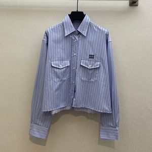 Blue Women Blouse Luxury Striped Shirts Letters Embroidered Tops Designer Lapel Neck Shirt