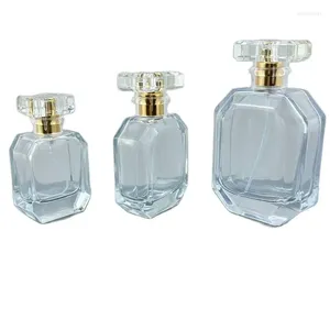 Storage Bottles Perfume Spray Bottle Refillable Atomizer Gold Crimp Pump Lid 5pcs 30ml 50ml 100ml Luxury Clear Square Empty Glass