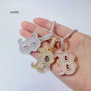 Jóias de grife jóias de jóias finas moda de jóias salgadas da baguete big letra b hip hop pingente inicial moissanite diamante