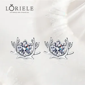 Brincos de garanhão Loriele 1ct moissanite chifre para luxuosos renas de natal veado animal natal brinco de jóias de jóias de prata esterlina