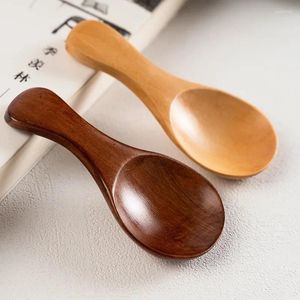 Spoons 4Pcs Mini Natural Wooden Spoon Scoop Tea Coffee Condiment Salt Seasoning Sugar Ice Cream Leaf Roung