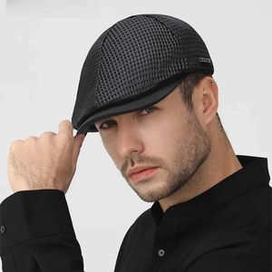 Cappelli da brima avaro per adulti estate traspirabile in mesh edey berretto britannico beret beret maschio cappello da giornale regolabile uomini causali tappi ottagonali ottagonali 55-60 cm Q240403