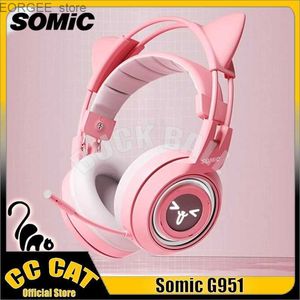 Cell Phone Earphones Somic G951 Gamer Headphone Wired Headset Noise Reduction Headsets With Microphone Cat Ears Low Delay Gaming Earphone Girl Gifts Y240407