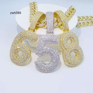 Projektant Hip Hop Sterling Srebrny Moissanite Out Out Big Number Wiselant for Men Biżuteria Prezent urodzinowy