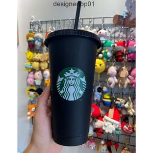 スタンリーネススターバックス24oz/710mlプラスチックマグカップタンブラーギフトリッド再利用可能なクリアブラックドリンクフラットボトムカップQZFC