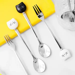 Spoons Creative Stainless Steel Spoon Ceramic Handle Fruit Fork Ice Cream Simple Soup Coffee