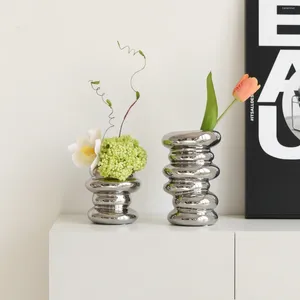 Vazolar Modern Yaratıcı Lüks Gümüş Vazo Seramik Oturma Odası Kurutulmuş Çiçek Düzenleme Yemek Masası Süsler Ev Dekor Aksesuarları