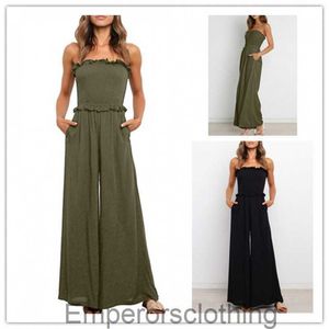 Womens sexy off the shoulder strapping chest casual loose sleeveless jumpsuit wide leg pants