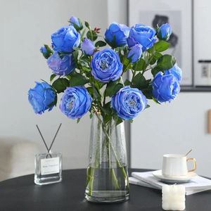 Dekorativa blommor 3 huvuden konstgjorda blommor bordsdekor austin rosröd sammet siden 52 cm arrangemang ornament bröllop