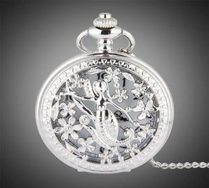 TFO Pocket Watch Silver Hollow Petals Surround Dancing Mermaid Design Pendant Ladies Fashion Gift Necklace232A275C4058900