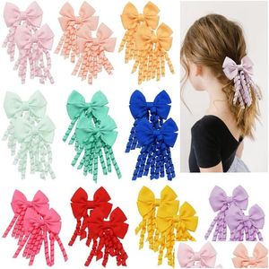 Hårtillbehör 20st flickor klipp med bågar 3 tum Grosgrain Ribbon Curly Korker Elastic Drop Delivery Kids Maternity OT8GC