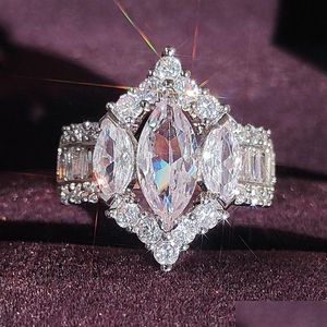 Eheringe Eheringe 2023 Choucong Marke Luxusschmuck 925 Sterling Sier Marquise Cut White Topaz CZ Diamond Eternity Frauen en dhp7g