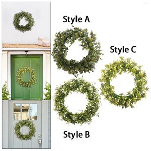 Decorative Flowers Green Leaves Wreath 16" Greenery Garland Round For Patio