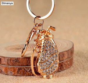 Keychains Lanyards Design Cool Golf Bag Model Rhinestone Nyckelkedja Keychain Car Key Chain Keyring för män Kvinnor Love Sports Present 17404 Q240403