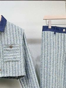 Damenjacken Tweed Coat Hosen Set Lady Long Sleeve Single Breasted Jacket oder Straight Tipps Casual Hosen für weibliche Frühling 2024