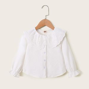 1-6 лет детская девочка с длинным рукавом топ кружевной воротник осенний корейский стиль белый топ малыш для малышей рубашка 240326