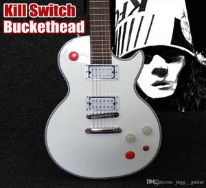 Anpassad arkadknapp KillSwitch Buckethead Signature Alpine White Electric Guitar Ebony Fingerboard No Inlägg 24 Jumbo FRETS TOP S3412014