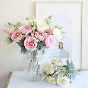 Decorative Flowers 11Heads/Bouquet Home Decoration Artificial Rose Flower Bridal Bouquet Wedding Roadside Layout Party Arrangement Sweet