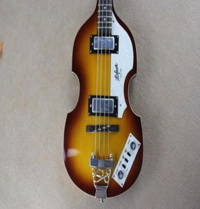 McCartney Hofner H5001CT Çağdaş Keman Deluxe Bass Vintage Sunburst Elektro Gitar Alev Maple Üst Sırt 2 511b Zımba P9270049