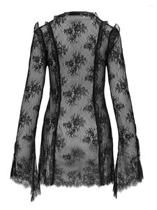 Casual Dresses Black Lace Dress Summer 2024 Sheer V Neck Floral Swimwear See Through Cover Ups