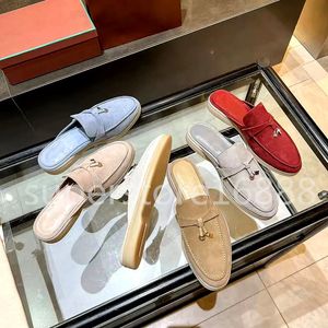 Lüks tasarımcı katır soafers süet kadın terlikler daireler loafers gerçek süet moccasin ayakkabıları yaz slip-onlar derin ocra babouche cazibeleri keten boyutu 35-45 kutu ile