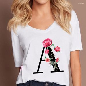 Magliette da donna maglietta da donna stampa stampa fiore a-z alfabeto camicia bianca floreale donna manica corta femmina tee casual sciolte alla moda