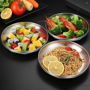 Bowls 1pcs 20cm Stainless Steel Round Dinner Plate Dessert Feeding Serving Dishware Barbecue Tray Salad Steak Wholesale